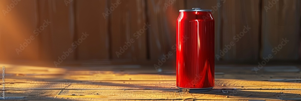 Poster blank aluminum soda can mockup on abstract background with copy space for text placement