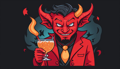 devil cute or devil and angel or devil and demon or devil ilustration or devil 3d ilustration, devil vector design or devil with drinks