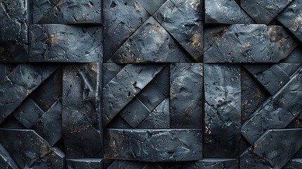 3d black lattice tiles on gray concrete background,  - Generative AI