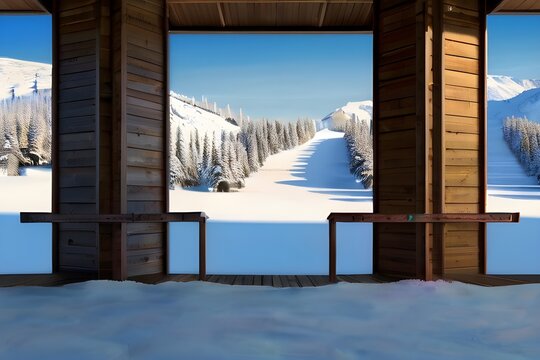 A Tranquil Abstract Of An Alpine Ski Lodge, Background Image, Background For Banner, HD Generative AI