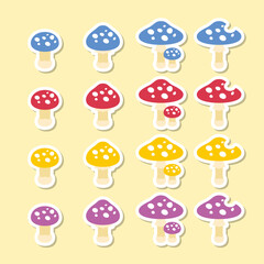 成長するキノコのイラスト 4色セット ラベル