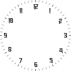 Illustration of black clock numbers with seconds lines