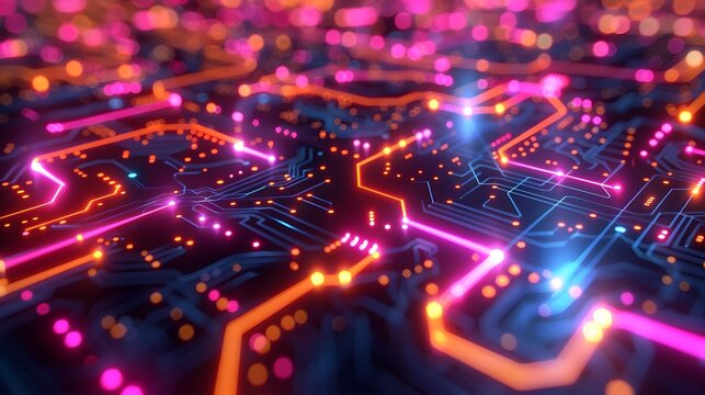 Bright and Glowing Circuit Board Abstract Background in Digitalism Style