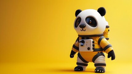 Adorable Astronaut Panda on Yellow Background