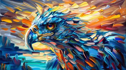 Horizontal oil painting of a Harpy Eagle. Generative AI - obrazy, fototapety, plakaty