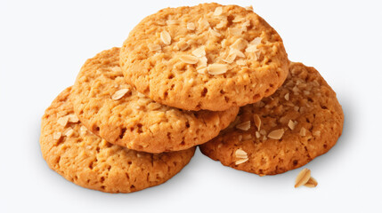 Homemade baked cookie biscuits with peanut butter and oat ingredients isolated on white background created with Generative AI Technology