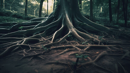 Roots of a big tree close-up background
