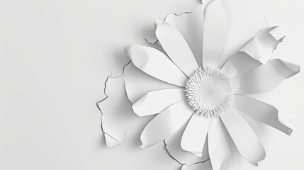 delicate white paper flower with a fringed center, resembling a snowflake against a stark white background