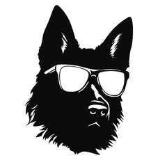 German shepherd dog black and white vector illustrations silhouette set isolated on white background