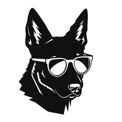 German shepherd dog black and white vector illustrations silhouette set isolated on white background