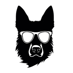 German shepherd dog black and white vector illustrations silhouette set isolated on white background