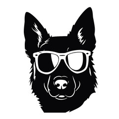 German shepherd dog black and white vector illustrations silhouette set isolated on white background