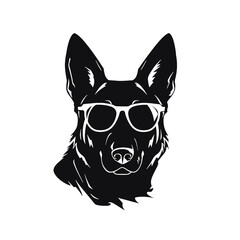 German shepherd dog black and white vector illustrations silhouette set isolated on white background