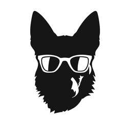 German shepherd dog black and white vector illustrations silhouette set isolated on white background