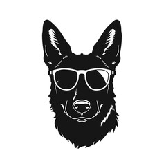 German shepherd Face, Silhouettes Dog Face SVG, black and white German shepherd vector
