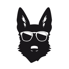 German shepherd Face, Silhouettes Dog Face SVG, black and white German shepherd vector