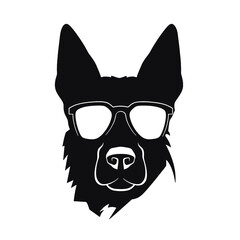 German Shepherd Dog Puppy Portrait. German shepherd  Vector isolated illustration in black color on white background. Aggressive German shepherd dog breed pet.
