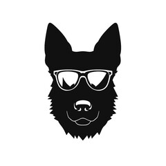 German Shepherd Dog Puppy Portrait. German shepherd  Vector isolated illustration in black color on white background. Aggressive German shepherd dog breed pet.
