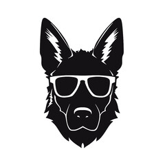 German Shepherd Dog Puppy Portrait. German shepherd  Vector isolated illustration in black color on white background. Aggressive German shepherd dog breed pet.
