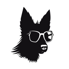 German Shepherd Dog Puppy Portrait. German shepherd  Vector isolated illustration in black color on white background. Aggressive German shepherd dog breed pet.