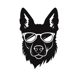 German Shepherd Dog Puppy Portrait. German shepherd  Vector isolated illustration in black color on white background. Aggressive German shepherd dog breed pet.