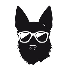 German Shepherd Dog Puppy Portrait. German shepherd  Vector isolated illustration in black color on white background. Aggressive German shepherd dog breed pet.