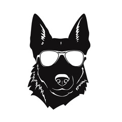German Shepherd Dog Puppy Portrait. German shepherd  Vector isolated illustration in black color on white background. Aggressive German shepherd dog breed pet.