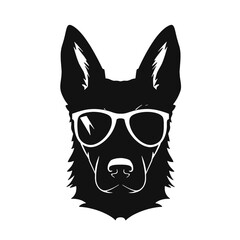 German Shepherd Dog Puppy Portrait. German shepherd  Vector isolated illustration in black color on white background. Aggressive German shepherd dog breed pet.