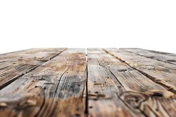 rustic wooden table with a worn surface and distinctive grain patterns, set against a clean white background