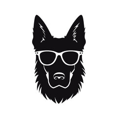 German Shepherd Dog Puppy Portrait. German shepherd  Vector isolated illustration in black color on white background. Aggressive German shepherd dog breed pet.