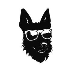 German Shepherd Dog Puppy Portrait. German shepherd  Vector isolated illustration in black color on white background. Aggressive German shepherd dog breed pet.