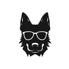 German Shepherd Dog Puppy Portrait. German shepherd  Vector isolated illustration in black color on white background. Aggressive German shepherd dog breed pet.