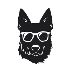 German Shepherd Dog Puppy Portrait. German shepherd  Vector isolated illustration in black color on white background. Aggressive German shepherd dog breed pet.