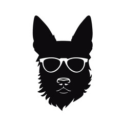 German Shepherd Dog Puppy Portrait. German shepherd  Vector isolated illustration in black color on white background. Aggressive German shepherd dog breed pet.