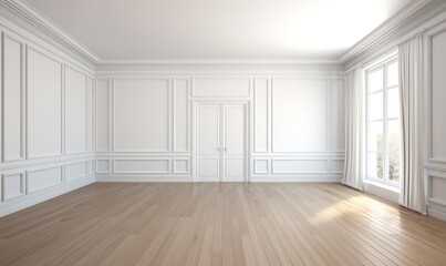 The room was empty and spacious, devoid of furniture and objects, and it looked simple and pleasing to the eye.