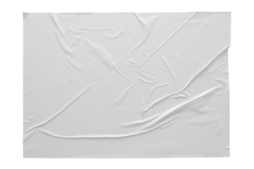 crumpled white paper texture , wrinkled poster template ,blank glued creased paper sheet mockup. white poster mockup on wall. empty paper mockup png, clipping path.
