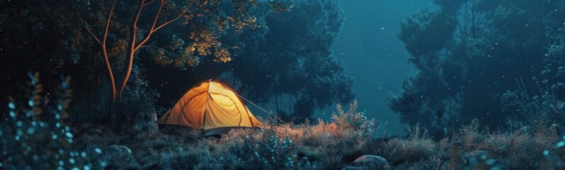 Camping, night adventures. Banner