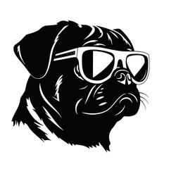 cute funny pug wearing sunglasses illustration, cool pug sketch