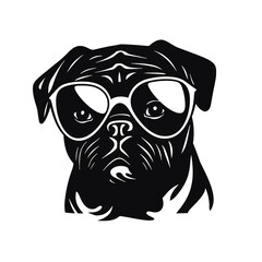 cute funny pug wearing sunglasses illustration, cool pug sketch
