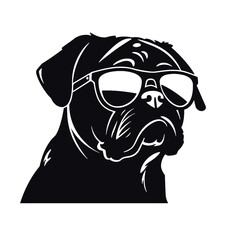 cute funny pug wearing sunglasses illustration, cool pug sketch