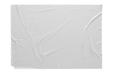 crumpled white paper texture , wrinkled poster template ,blank glued creased paper sheet mockup. white poster mockup on wall. empty paper mockup png, clipping path.