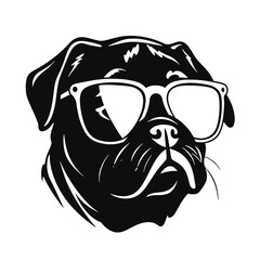 cute funny pug wearing sunglasses illustration, cool pug sketch