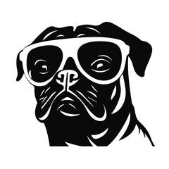cute funny pug wearing sunglasses illustration, cool pug sketch