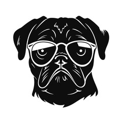 cute funny pug wearing sunglasses illustration, cool pug sketch