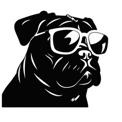 cute funny pug wearing sunglasses illustration, cool pug sketch