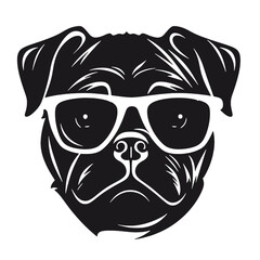 cute funny pug wearing sunglasses illustration, cool pug sketch