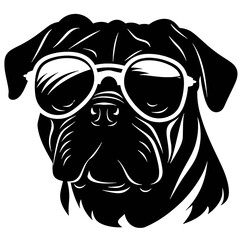 cute funny pug wearing sunglasses illustration, cool pug sketch