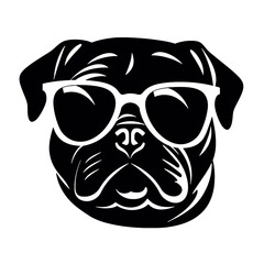 cute funny pug wearing sunglasses illustration, cool pug sketch