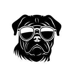 cute funny pug wearing sunglasses illustration, cool pug sketch