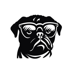 cute funny pug wearing sunglasses illustration, cool pug sketch